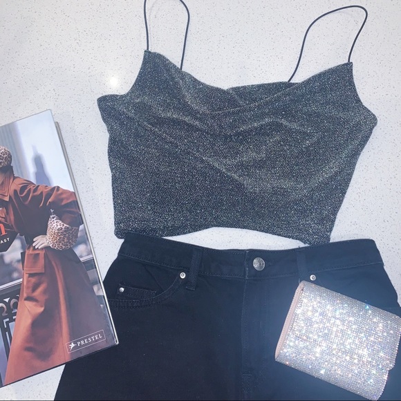 SPARKLY CROP TOP • Cow Neck Spaghetti Strap Crop - Picture 2 of 6